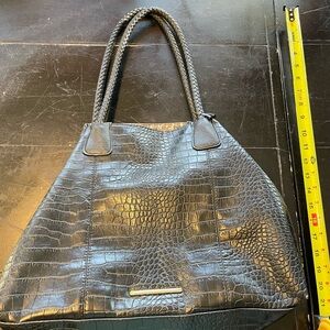 Black Crocodile-Embossed Tote Bag